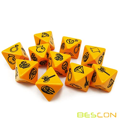 Bescon's Dungeon & Wilderness Terrain Dice Set – 4 Polyhedral RPG Dice (Red, Blue, Yellow, Green) with Pouch