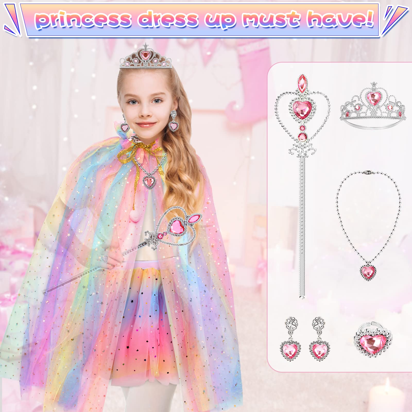 BesJonie Princess Dress Set with Cape and Skirt for Girls Ages 3-6