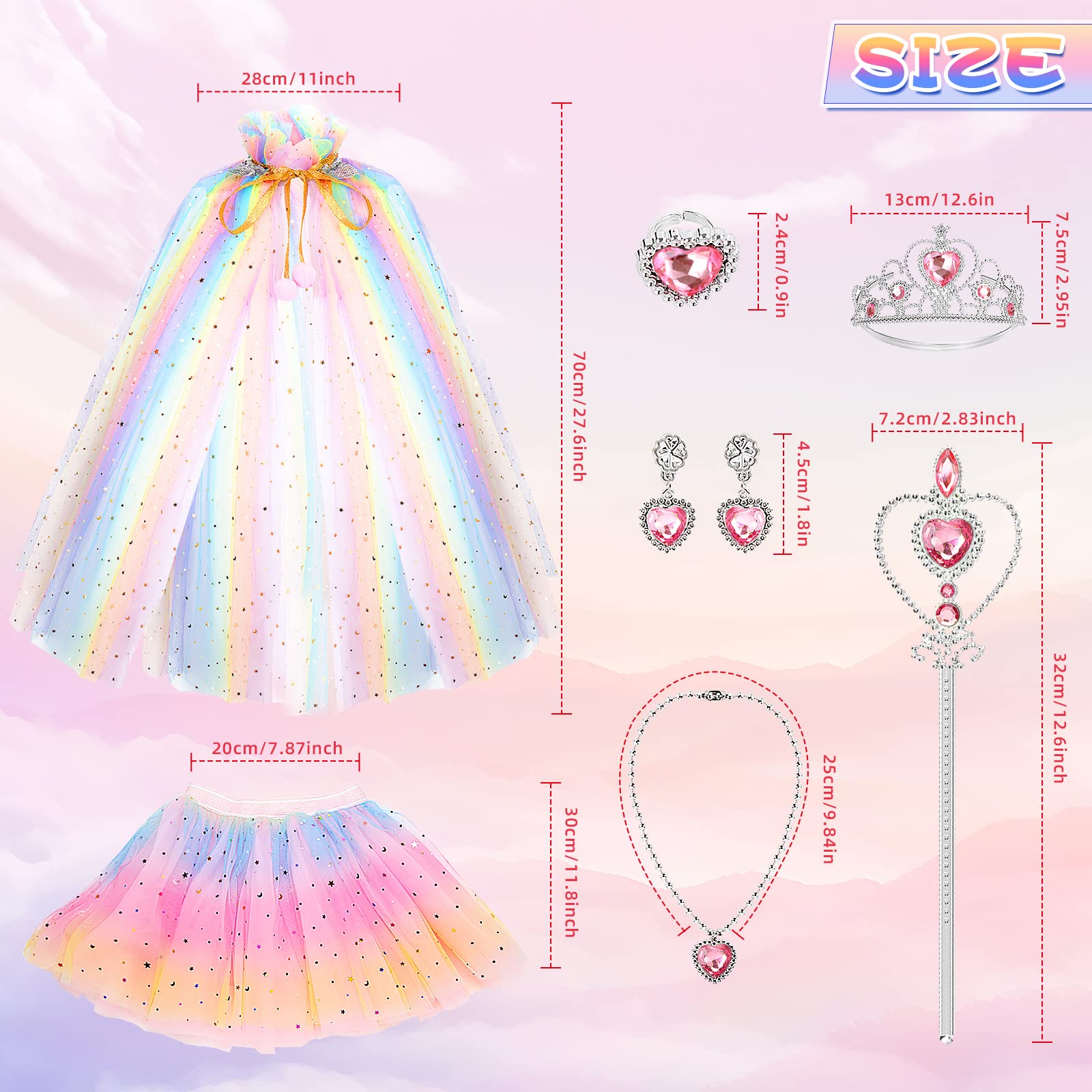 BesJonie Princess Dress Set with Cape and Skirt for Girls Ages 3-6