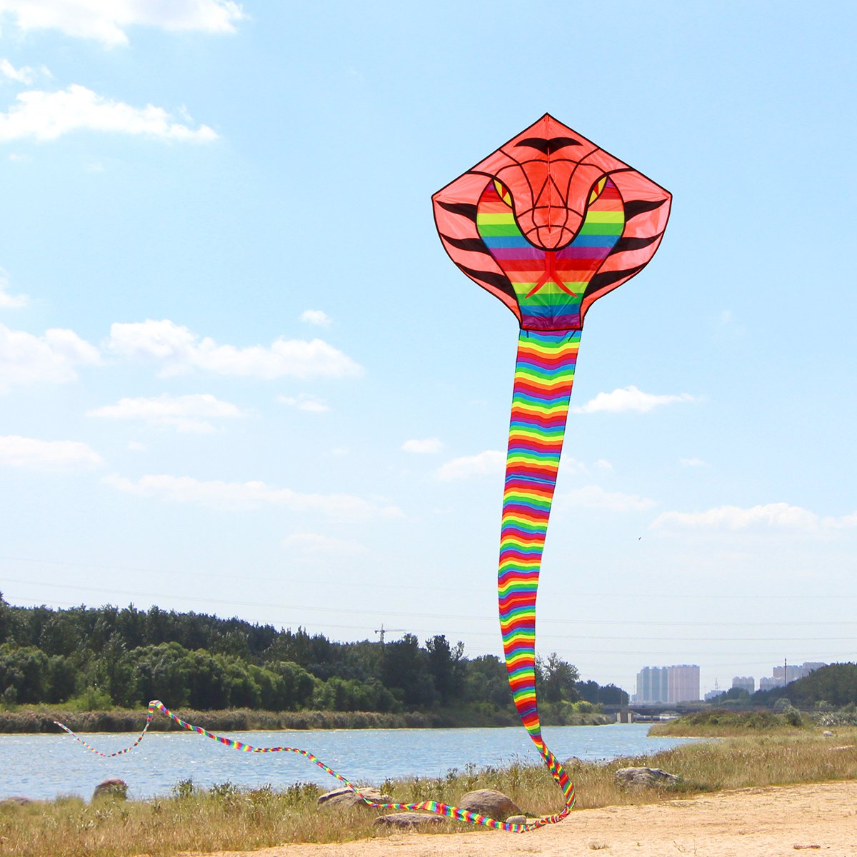 Besra Large Cobra Snake Kite – 52ft Colorful Nylon Kite with Long Tails for Outdoor Play