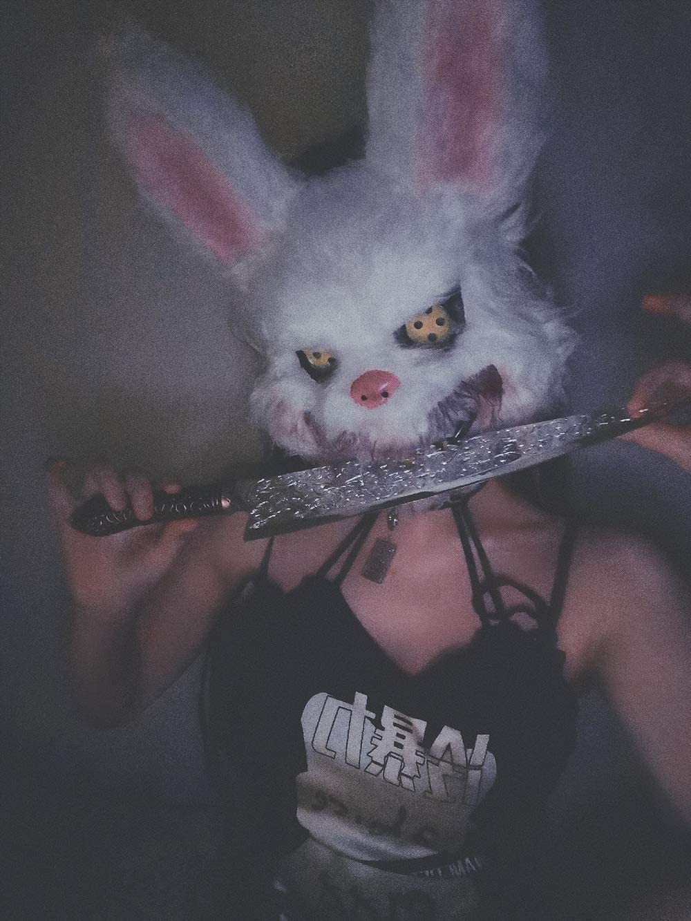 BESSEEK Halloween Bloody Plush Bunny Mask – Creepy Rabbit Cosplay Costume for Adults and Teens