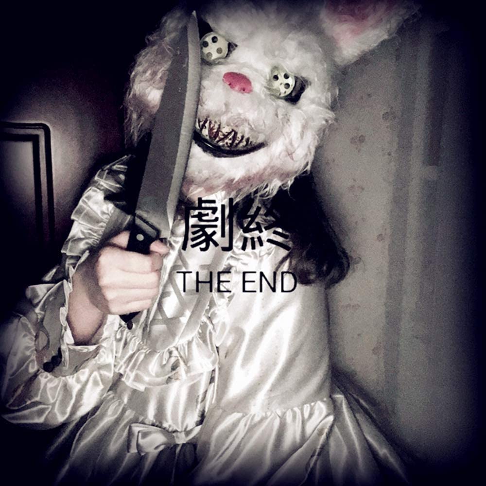 BESSEEK Halloween Bloody Plush Bunny Mask – Creepy Rabbit Cosplay Costume for Adults and Teens