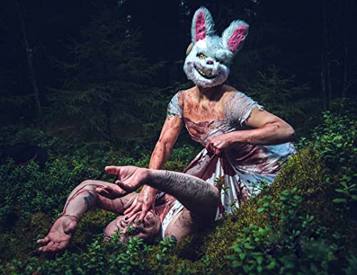 BESSEEK Halloween Scary Mask: Bloody Plush Rabbit-Bear Animal Head Mask with Colorful LED Lights for Cosplay Party