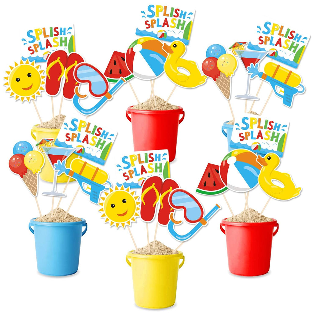 Bessmoso Splish Splash Party Decorations – 24-Piece Beach Centerpiece Sticks & Table Toppers for Summer Pool Parties
