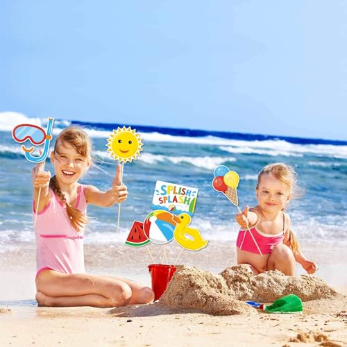 Bessmoso Splish Splash Party Decorations – 24-Piece Beach Centerpiece Sticks & Table Toppers for Summer Pool Parties