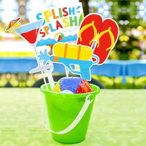 Bessmoso Splish Splash Party Decorations – 24-Piece Beach Centerpiece Sticks & Table Toppers for Summer Pool Parties