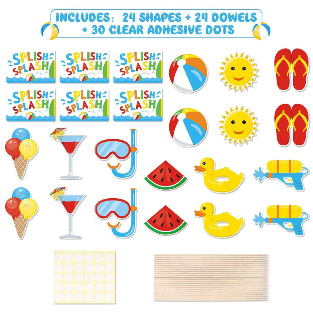 Bessmoso Splish Splash Party Decorations – 24-Piece Beach Centerpiece Sticks & Table Toppers for Summer Pool Parties