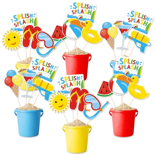 Bessmoso Splish Splash Party Decorations – 24-Piece Beach Centerpiece Sticks & Table Toppers for Summer Pool Parties