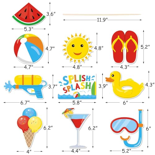 Bessmoso Splish Splash Party Decorations – 24-Piece Beach Centerpiece Sticks & Table Toppers for Summer Pool Parties