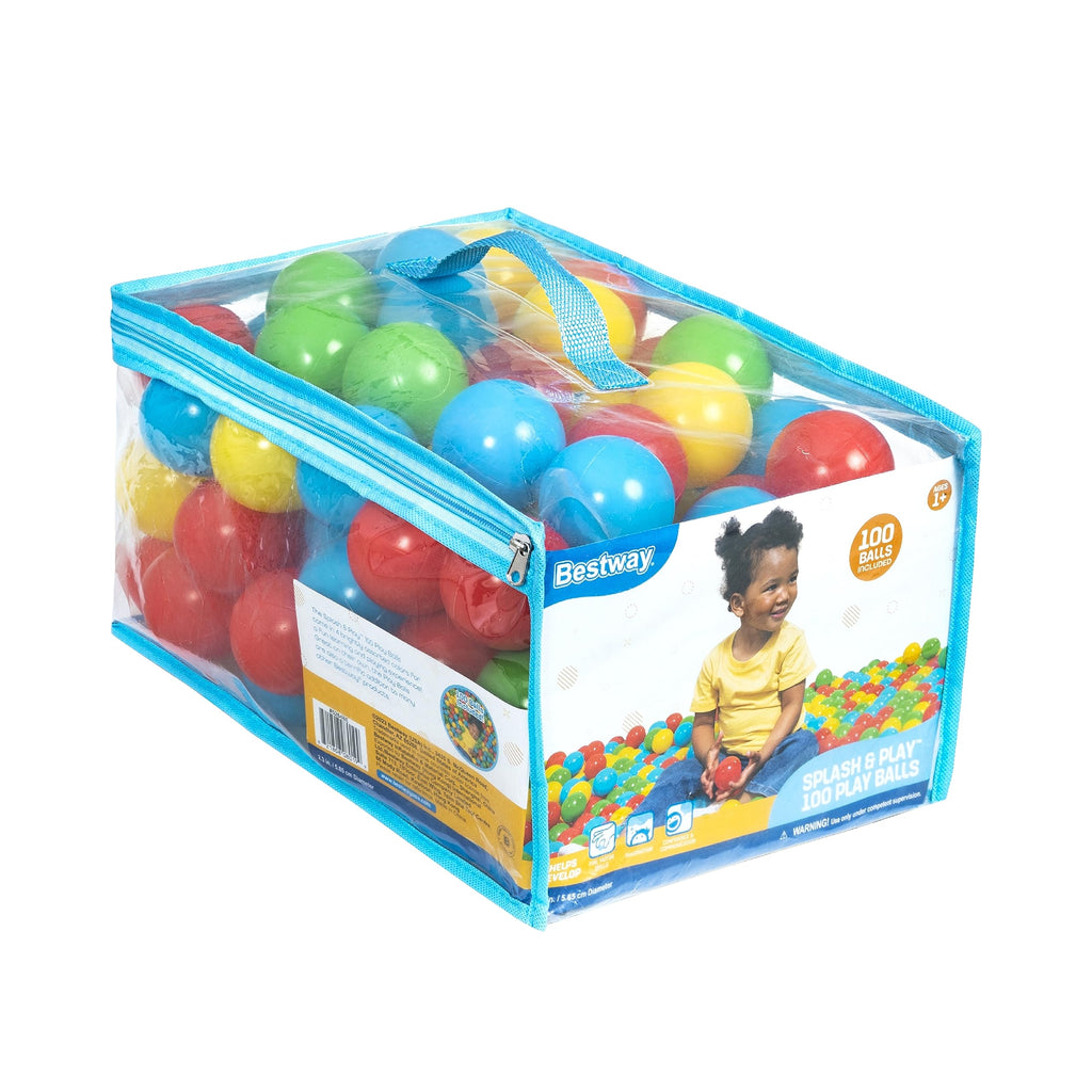 Bestway 100-Pack Plastic Play Balls for Ball Pits, Bouncers & Pools | 2.3-Inch, 4 Colors