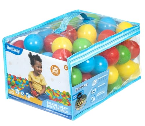 Bestway 100-Pack Plastic Play Balls for Ball Pits, Bouncers & Pools | 2.3-Inch, 4 Colors
