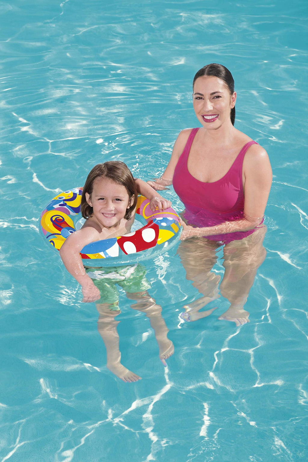 Bestway Swim Ring for Kids – Vinyl Inflatable Ring with Transparent Top, Multi-Color, 18.9 Inches