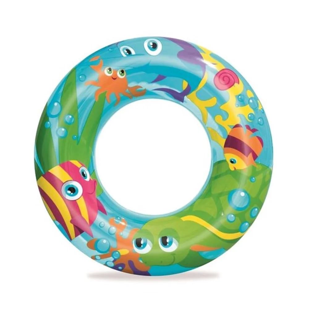 Bestway Swim Ring for Kids – Vinyl Inflatable Ring with Transparent Top, Multi-Color, 18.9 Inches