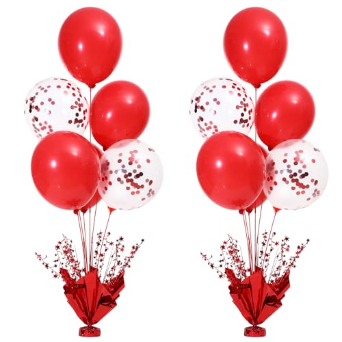 Besutolife Red Balloon Table Centerpiece Kit with Metallic Star Decorations, 2 Sets