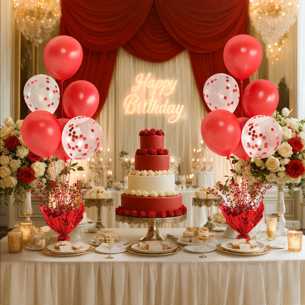 Besutolife Red Balloon Table Centerpiece Kit with Metallic Star Decorations, 2 Sets
