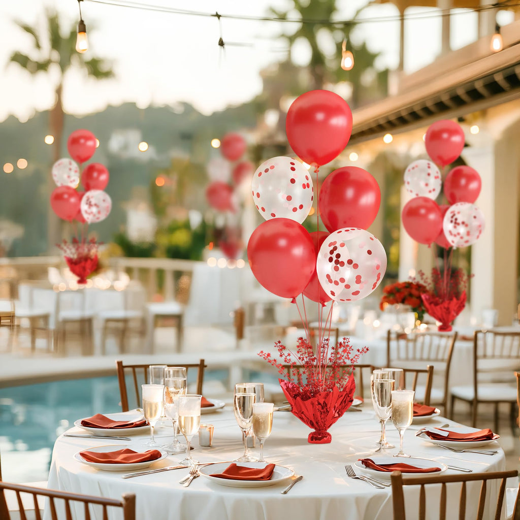 Besutolife Red Balloon Table Centerpiece Kit with Metallic Star Decorations, 2 Sets