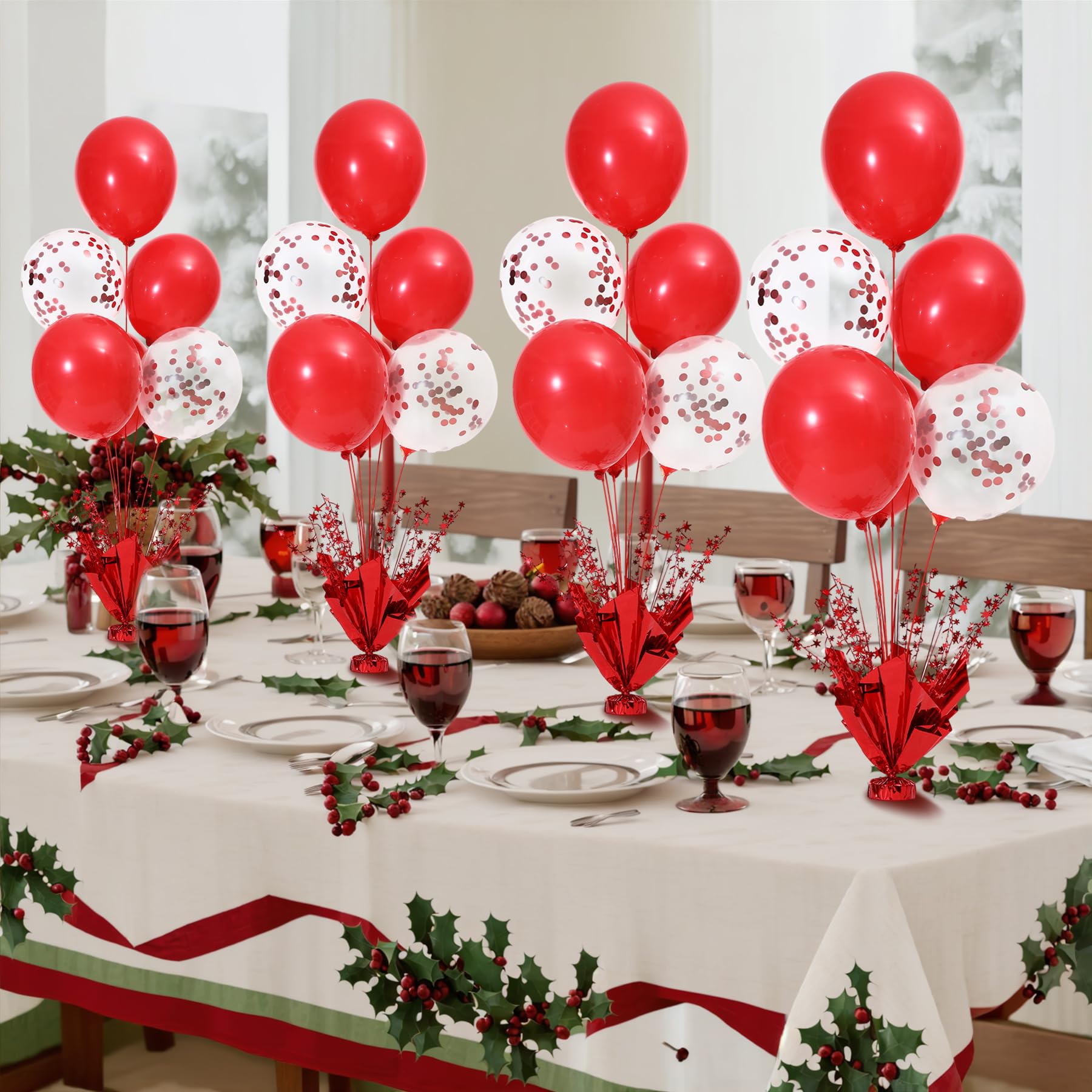Besutolife Red Balloon Table Centerpiece Kit with Metallic Star Decorations, 2 Sets