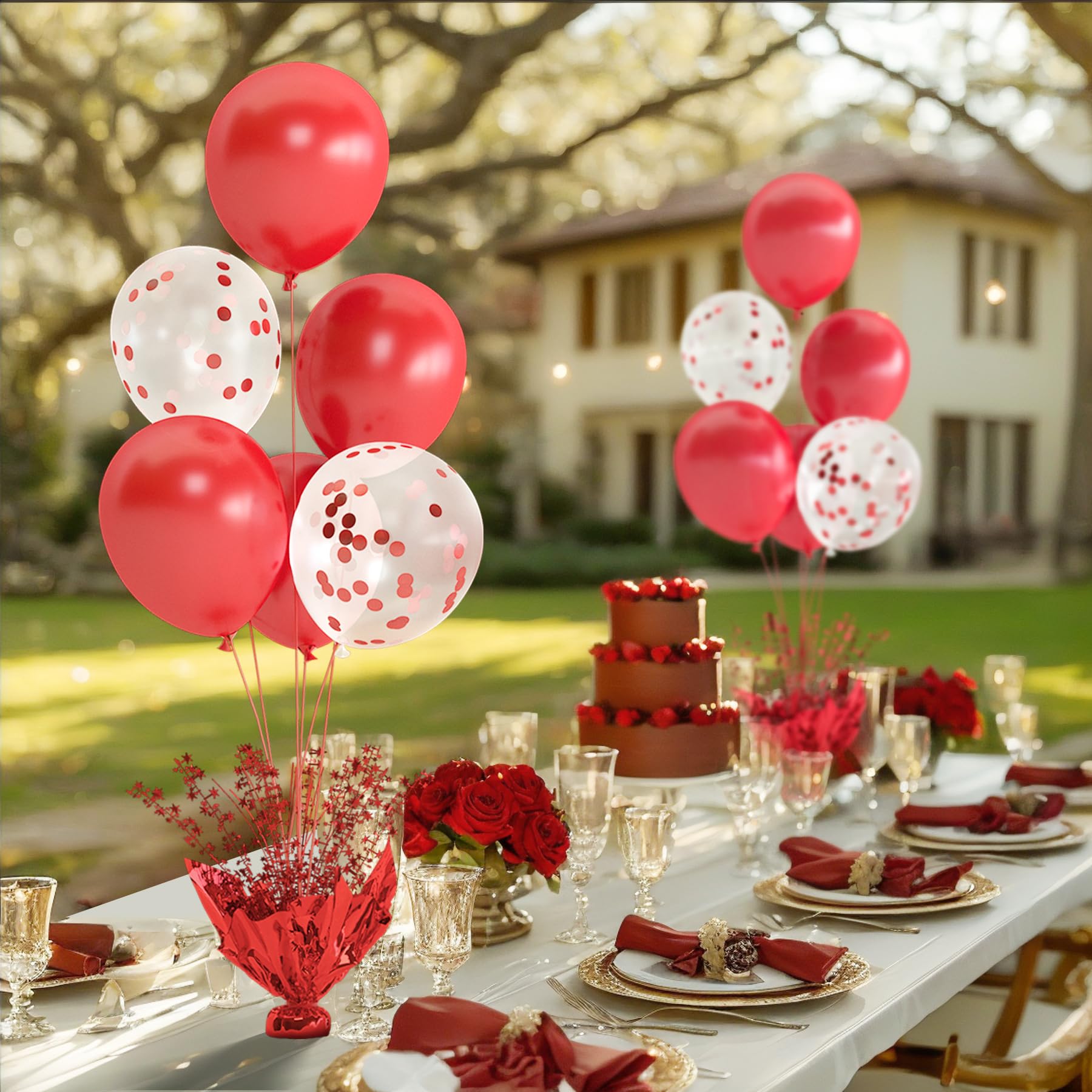 Besutolife Red Balloon Table Centerpiece Kit with Metallic Star Decorations, 2 Sets