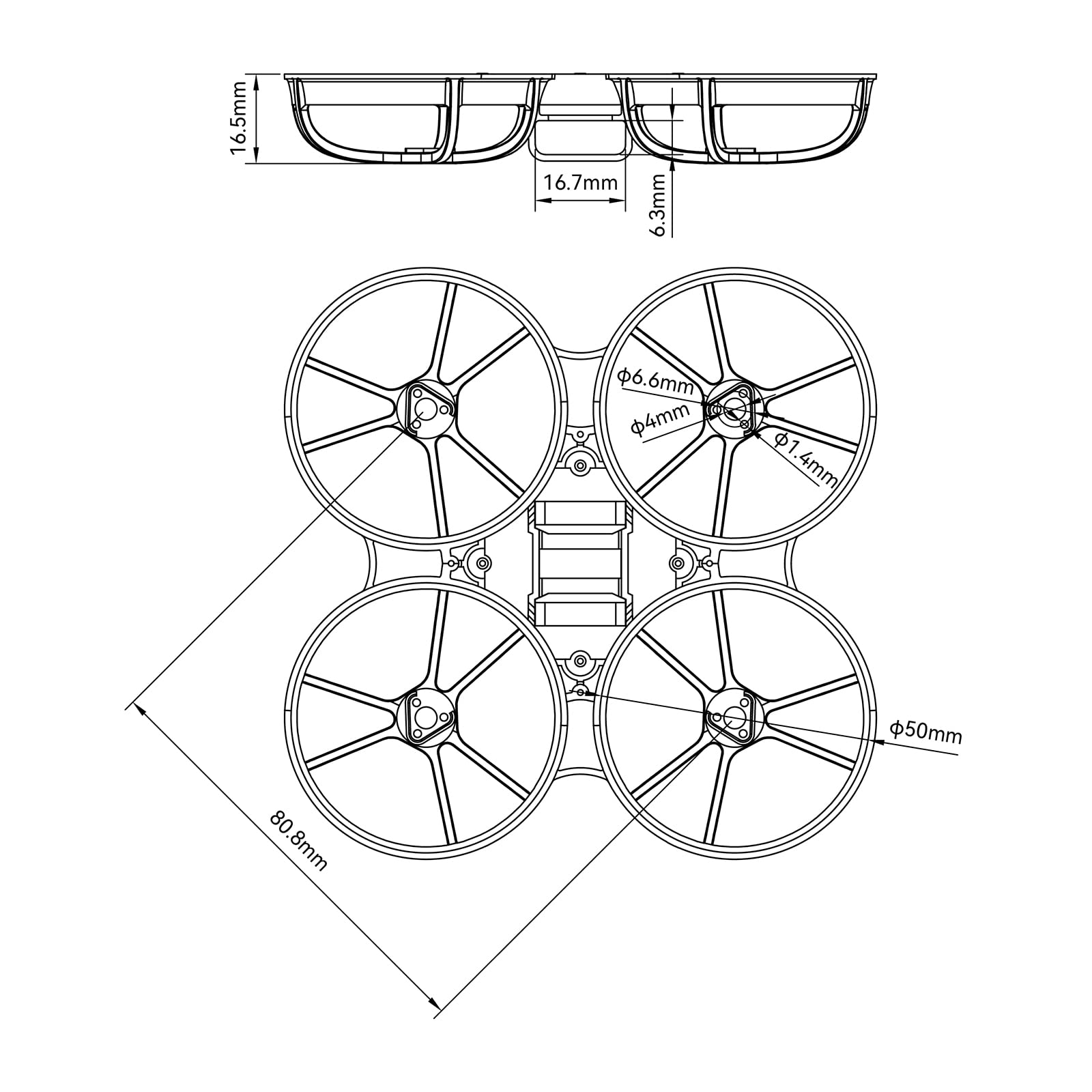 BETAFPV Meteor75 Pro Brushless Whoop Frame – 2-Pack (Black & Blue) – Triangle Motor Mount, 45mm Prop Support, Larger Battery Slot