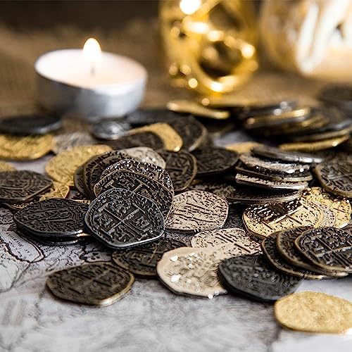 Beverly Oaks Pirate Coin Set – 30 Metal Spanish Doubloon Replicas in Gold & Silver
