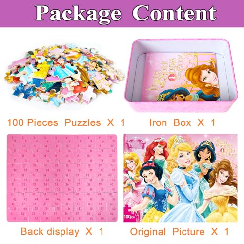 Bexido 100-Piece Jigsaw Puzzle for Kids Ages 4-8 - Educational Toy in Metal Box with Poster