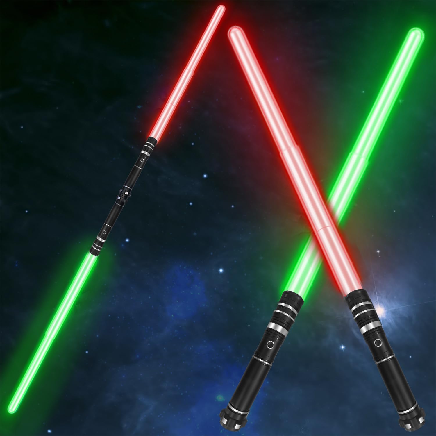 Beyondtrade Lightsabers 2 Pack: Collapsible Double-Bladed Swords with 12 Colors & FX Sound