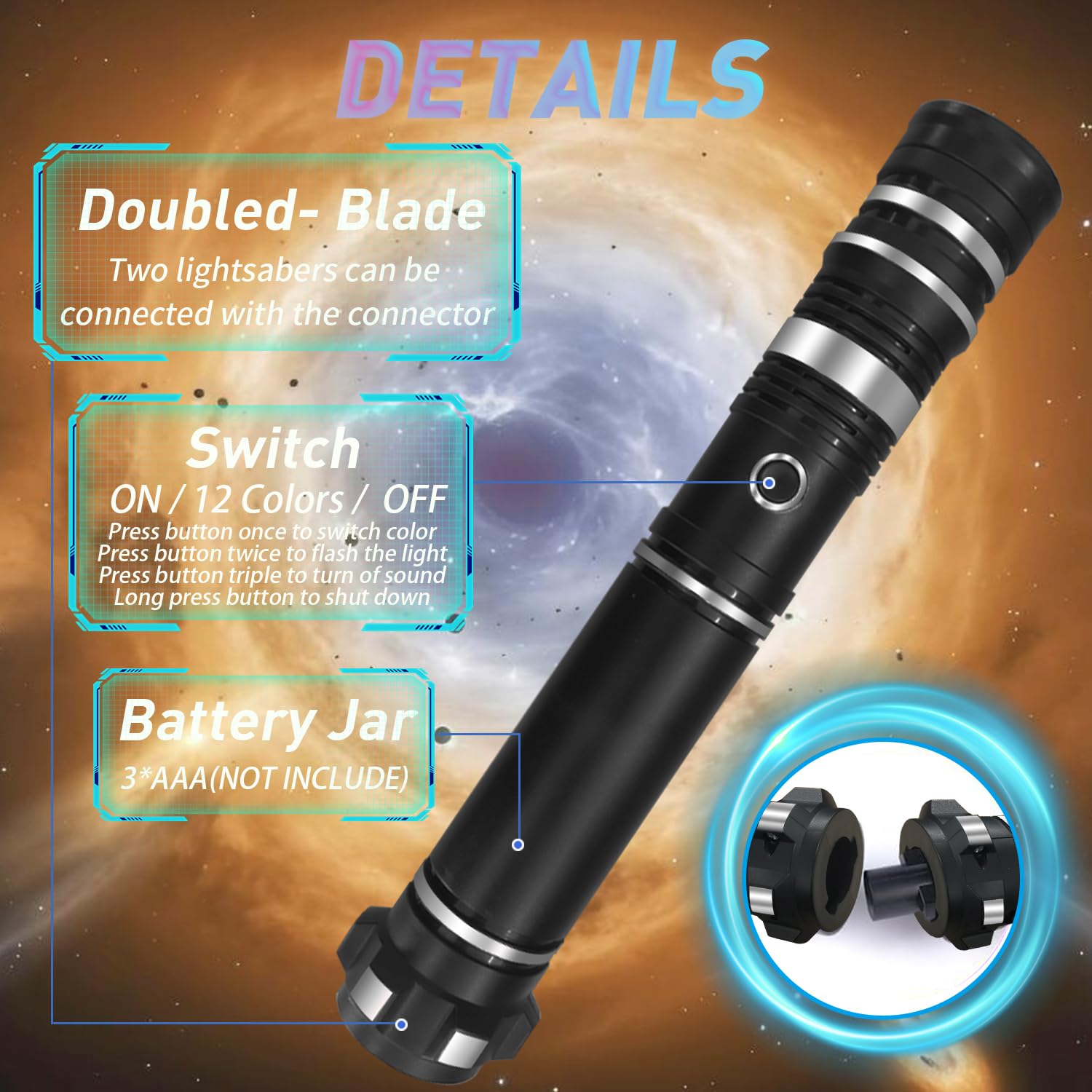 Beyondtrade Lightsabers 2 Pack: Collapsible Double-Bladed Swords with 12 Colors & FX Sound