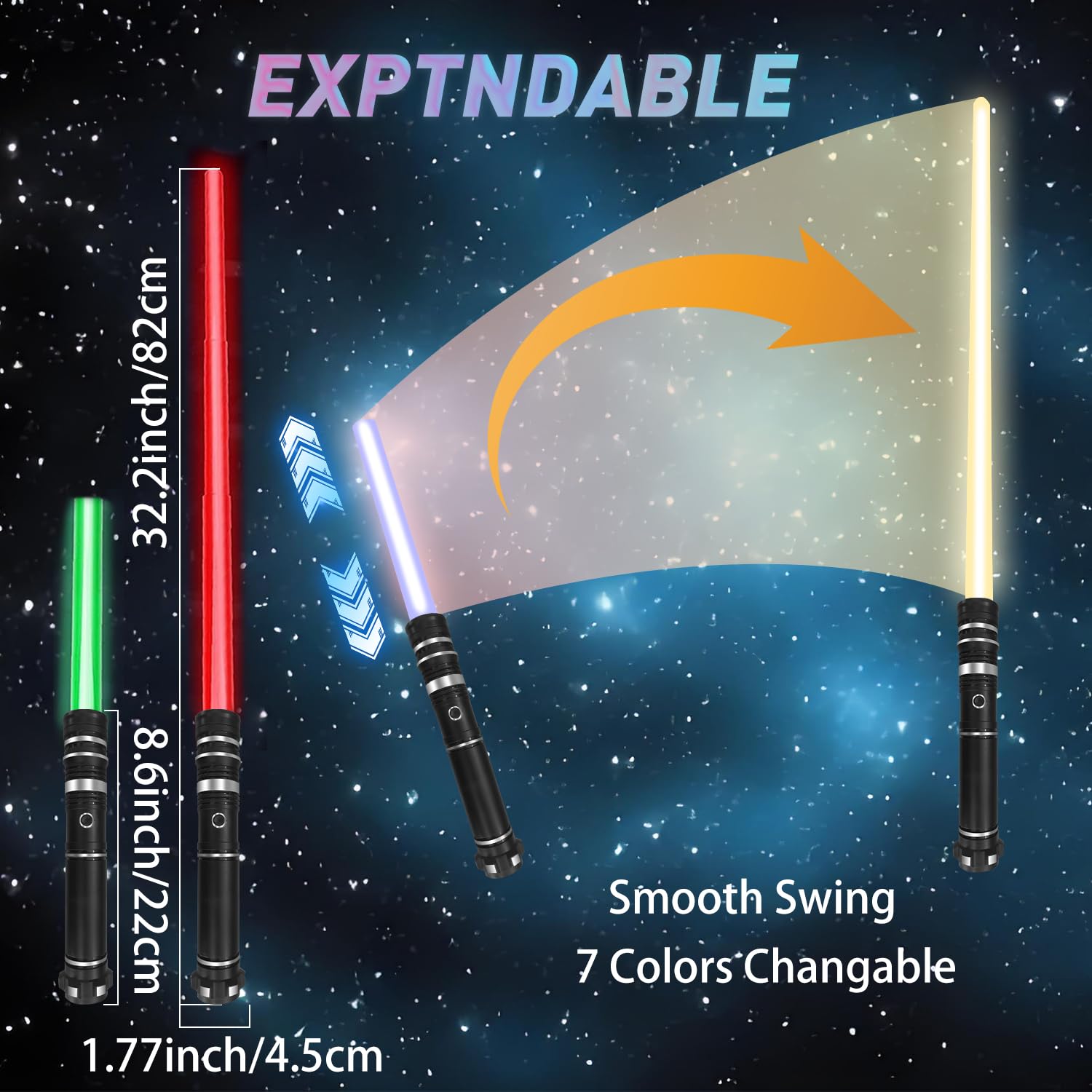 Beyondtrade Lightsabers 2 Pack: Collapsible Double-Bladed Swords with 12 Colors & FX Sound