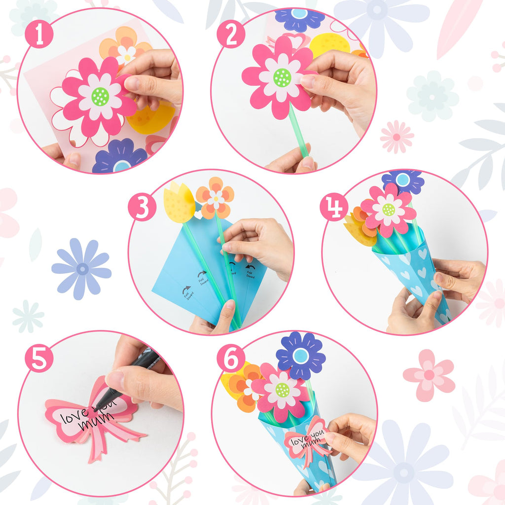 BeYumi 24-Piece Flower Bouquet Craft Kit for Kids – DIY Bouquets for Mother's Day, Teacher Appreciation, and Classroom Fun