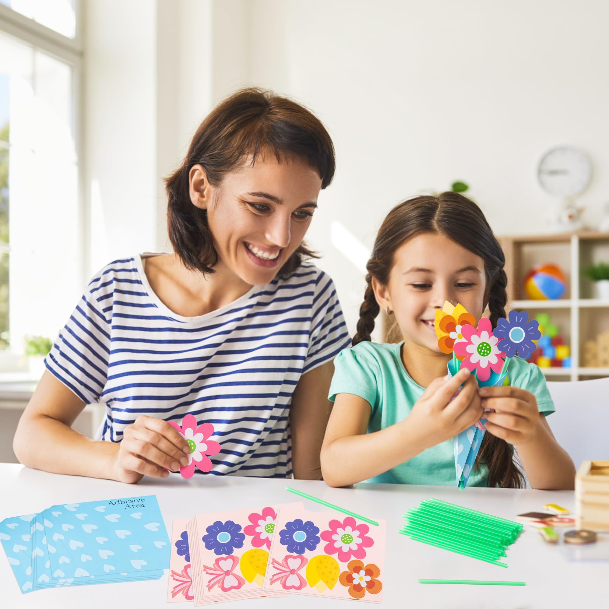 BeYumi 24-Piece Flower Bouquet Craft Kit for Kids – DIY Bouquets for Mother's Day, Teacher Appreciation, and Classroom Fun