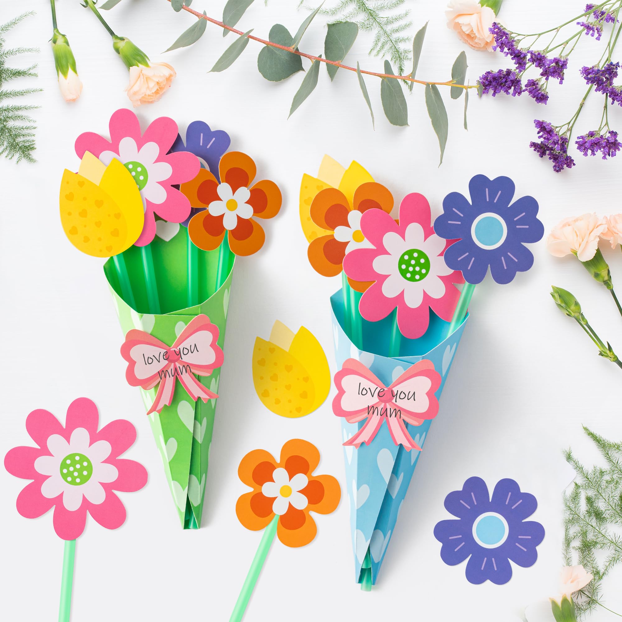 BeYumi 24-Piece Flower Bouquet Craft Kit for Kids – DIY Bouquets for Mother's Day, Teacher Appreciation, and Classroom Fun