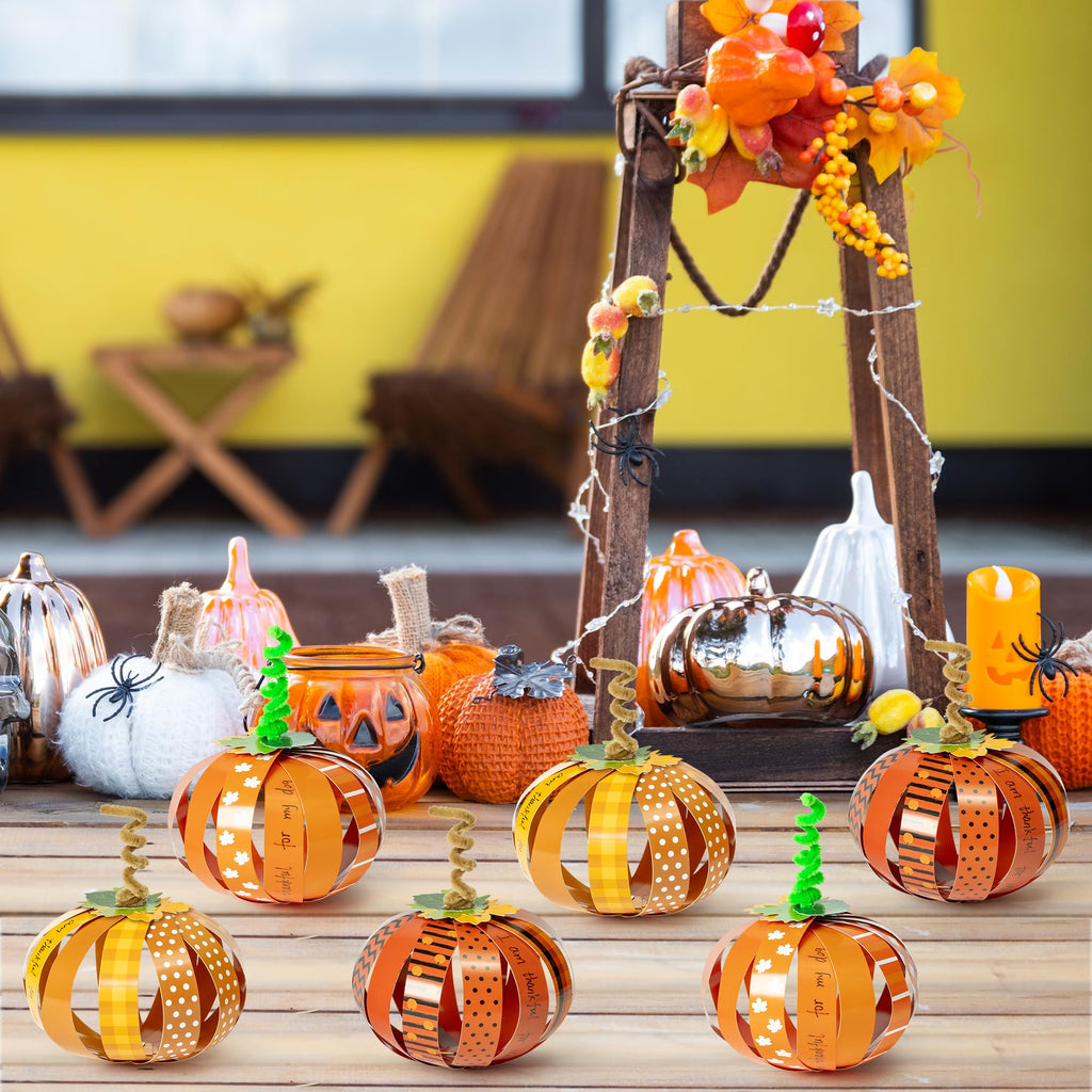 BeYumi Paper Strip Pumpkin Craft Kit - 36 Pcs Halloween DIY for Kids, Fall Thanksgiving Gratitude Activity