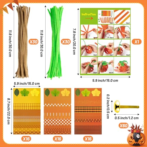 BeYumi Paper Strip Pumpkin Craft Kit - 36 Pcs Halloween DIY for Kids, Fall Thanksgiving Gratitude Activity