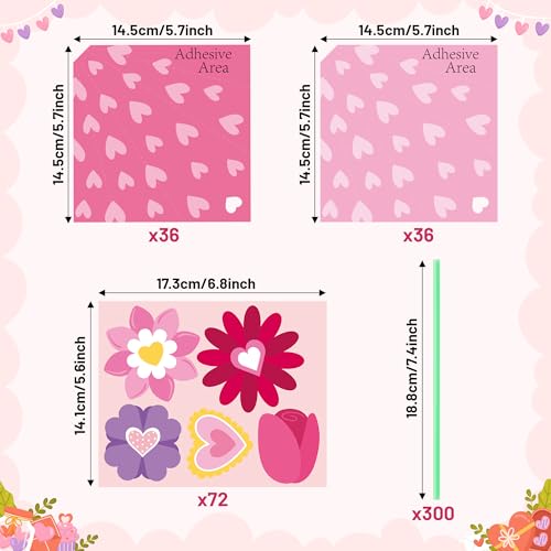 BeYumi Valentine's Day Craft Kit: 24-Piece Pink Flower Bouquet Set for Kids DIY Heart Gifts