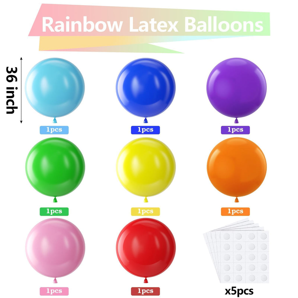 Bezente 36-Inch Rainbow Giant Balloons - 8 Pack Jumbo Latex for Birthday and Party Decor