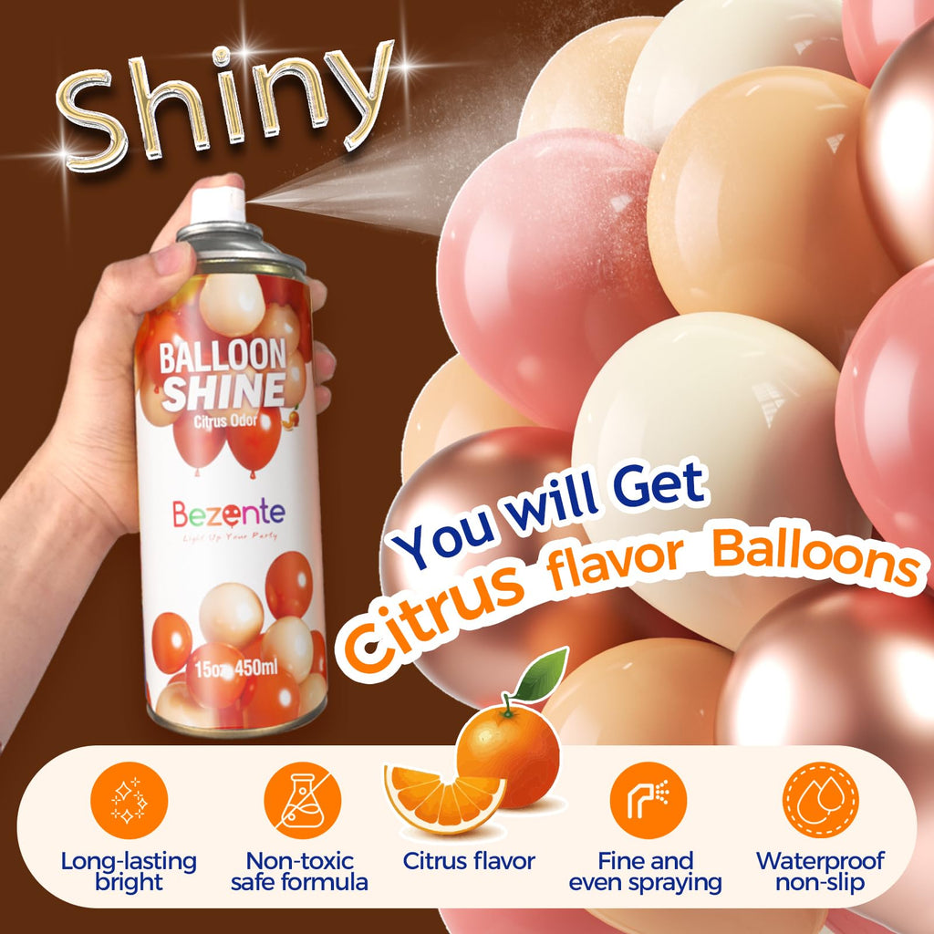 Bezente Balloon Shine Spray - 15 oz Citrus, Waterproof, High Shine, Covers 100 Balloons