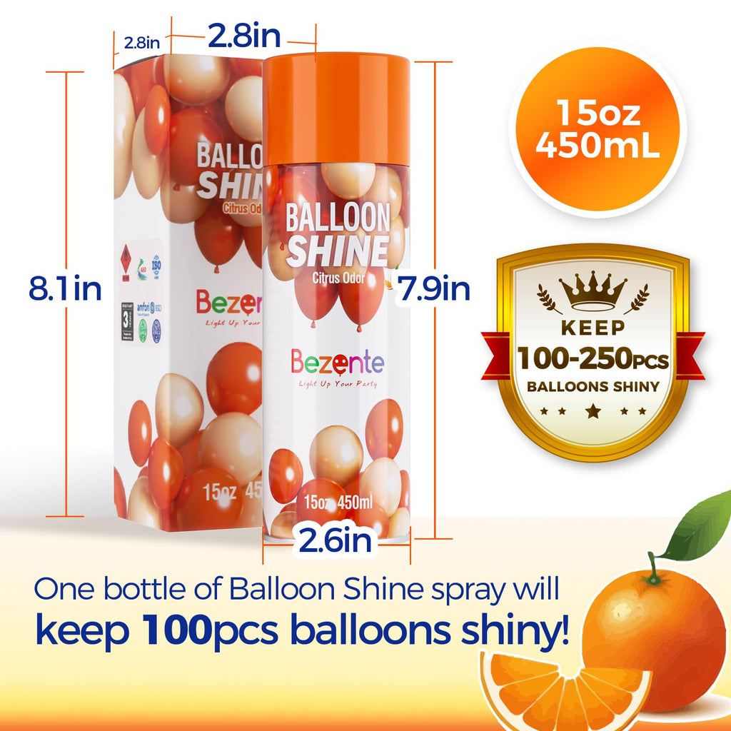 Bezente Balloon Shine Spray - 15 oz Citrus, Waterproof, High Shine, Covers 100 Balloons
