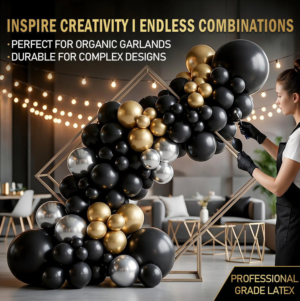 Bezente Pro Duralatex Black Balloons - 100 Pack 12 Inch Extra-Thick for Long-Lasting Party Decor