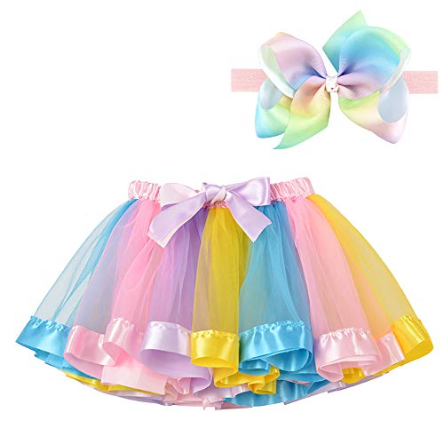 BGFKS Layered Tulle Rainbow Tutu Skirt Set for Baby Girls 0-24 Months – Includes Headband