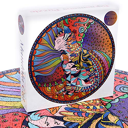 Bgraamiens Mandala Cat 1000 Piece Round Jigsaw Puzzle – Advanced Challenge with Letter-Sorted Back