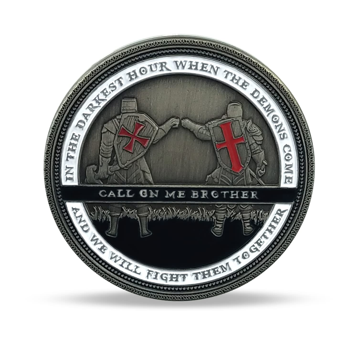 BHealthLife Knight Templar Challenge Coin – Antique Silver Finish with 'Call On Me Brother' Inscription
