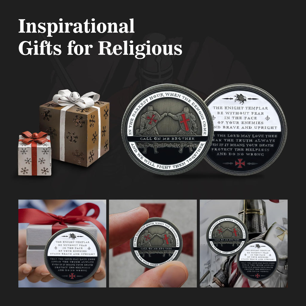 BHealthLife Knight Templar Challenge Coin – Antique Silver Finish with 'Call On Me Brother' Inscription