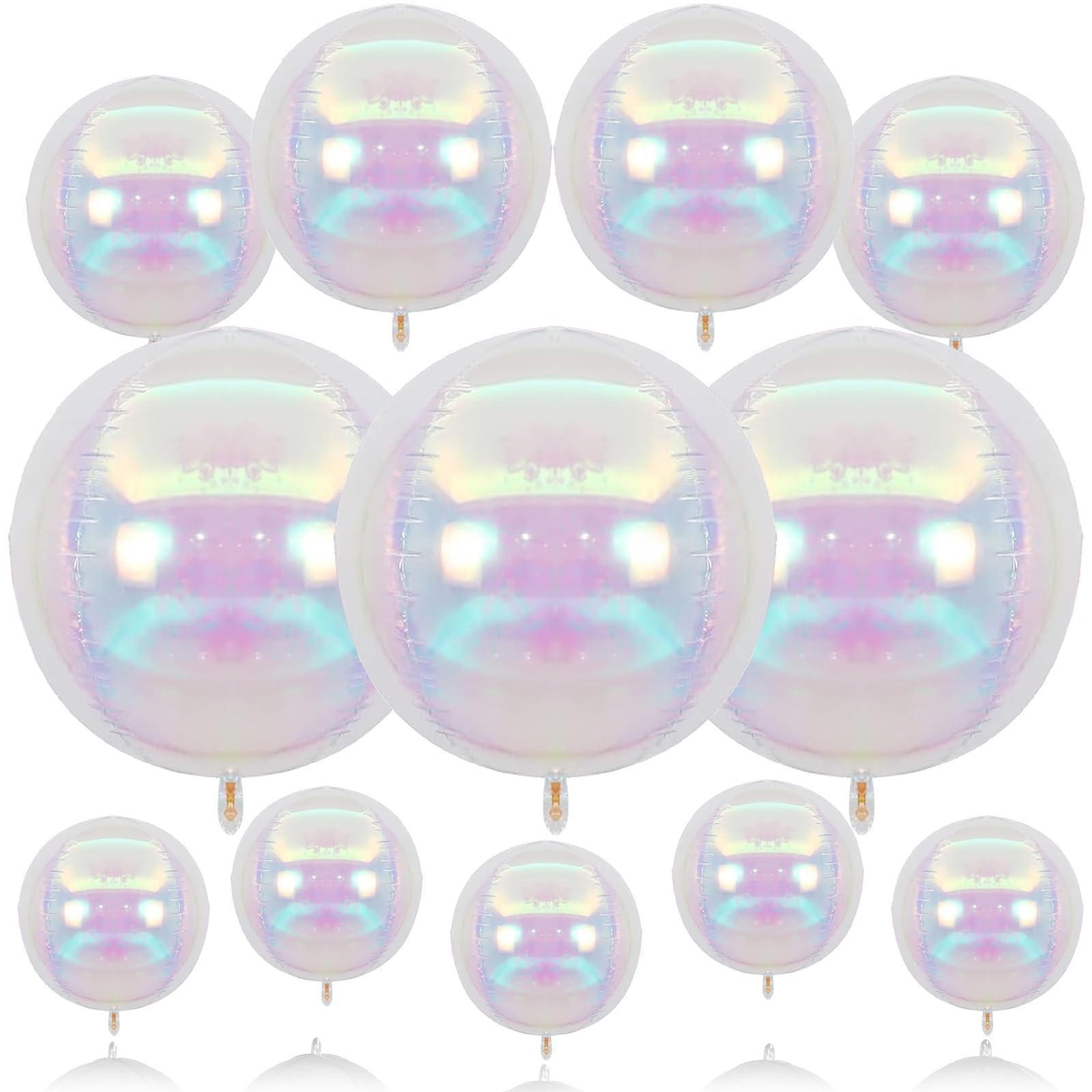 Biapian 12-Pack Iridescent Foil Balloons (10"/15"/22") – 4D Clear Balloon Set for Mermaid Birthday, Wedding, Baby Shower Decor