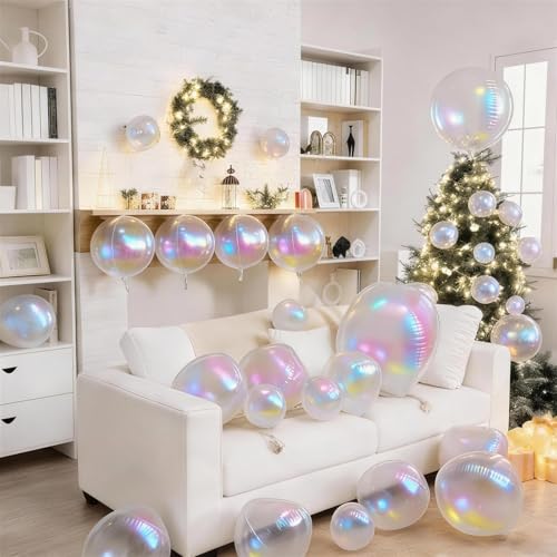 Biapian 12-Pack Iridescent Foil Balloons (10"/15"/22") – 4D Clear Balloon Set for Mermaid Birthday, Wedding, Baby Shower Decor