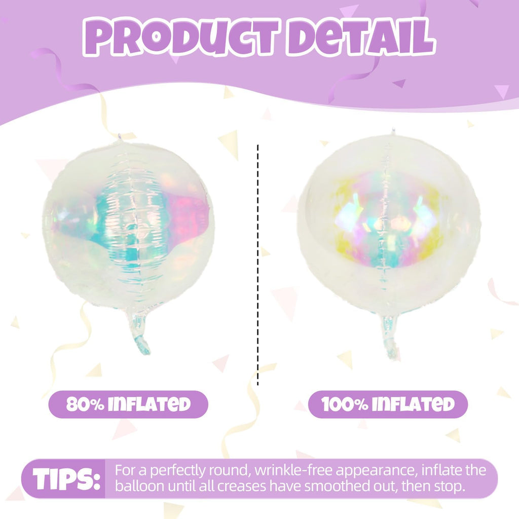 Biapian 12-Pack Iridescent Foil Balloons (10"/15"/22") – 4D Clear Balloon Set for Mermaid Birthday, Wedding, Baby Shower Decor