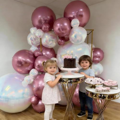 Biapian 12-Pack Pink Iridescent Foil Balloons – 4 Sizes (10-22 Inch) for Party Decor