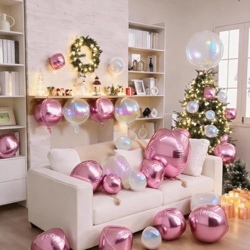 Biapian 12-Pack Pink Iridescent Foil Balloons – 4 Sizes (10-22 Inch) for Party Decor