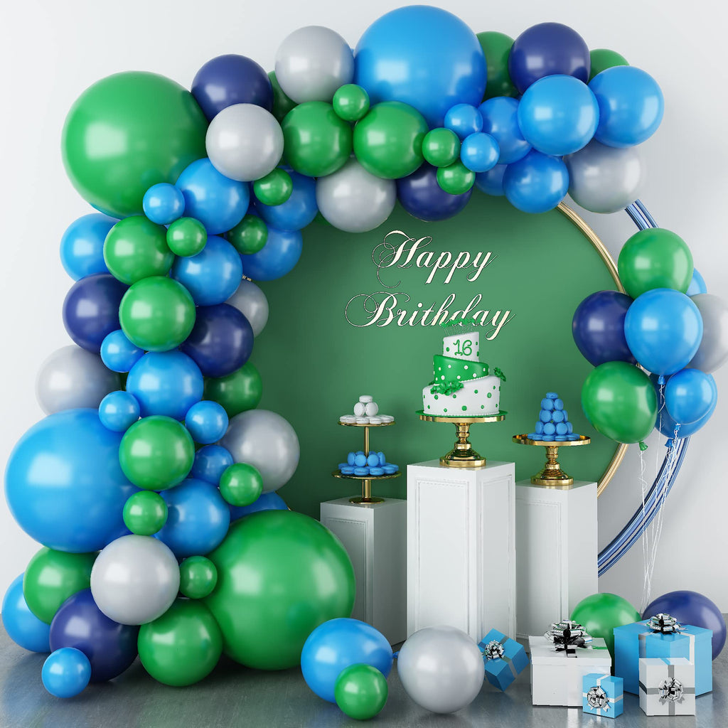 Biapian Blue and Green Balloon Garland Kit – Dark Green, Navy Blue, Grey – 94-Piece Balloon Arch for Jungle Theme Parties, Birthdays, Baby Showers, Weddings