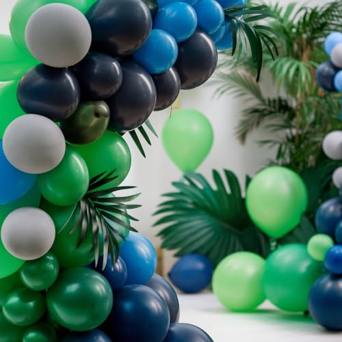 Biapian Blue and Green Balloon Garland Kit – Dark Green, Navy Blue, Grey – 94-Piece Balloon Arch for Jungle Theme Parties, Birthdays, Baby Showers, Weddings