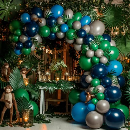Biapian Blue and Green Balloon Garland Kit – Dark Green, Navy Blue, Grey – 94-Piece Balloon Arch for Jungle Theme Parties, Birthdays, Baby Showers, Weddings